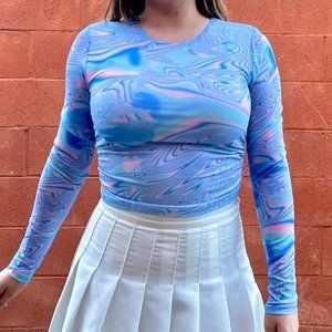 Princess Polly Blue Long Sleeved Crop Top